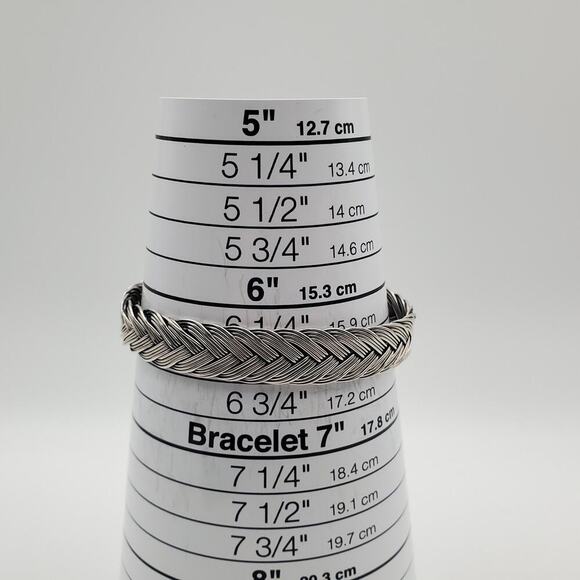 Vintage 925 Sterling Silver Dark Tone Wire Braided Design Cuff Bracelet - Picture 7 of 8